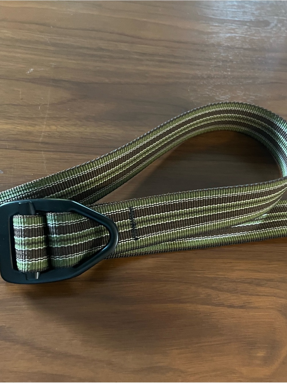 Bison Designs Striped Olive and Brown Web Belt with Black Buckle - Size M - Picture 3 of 6
